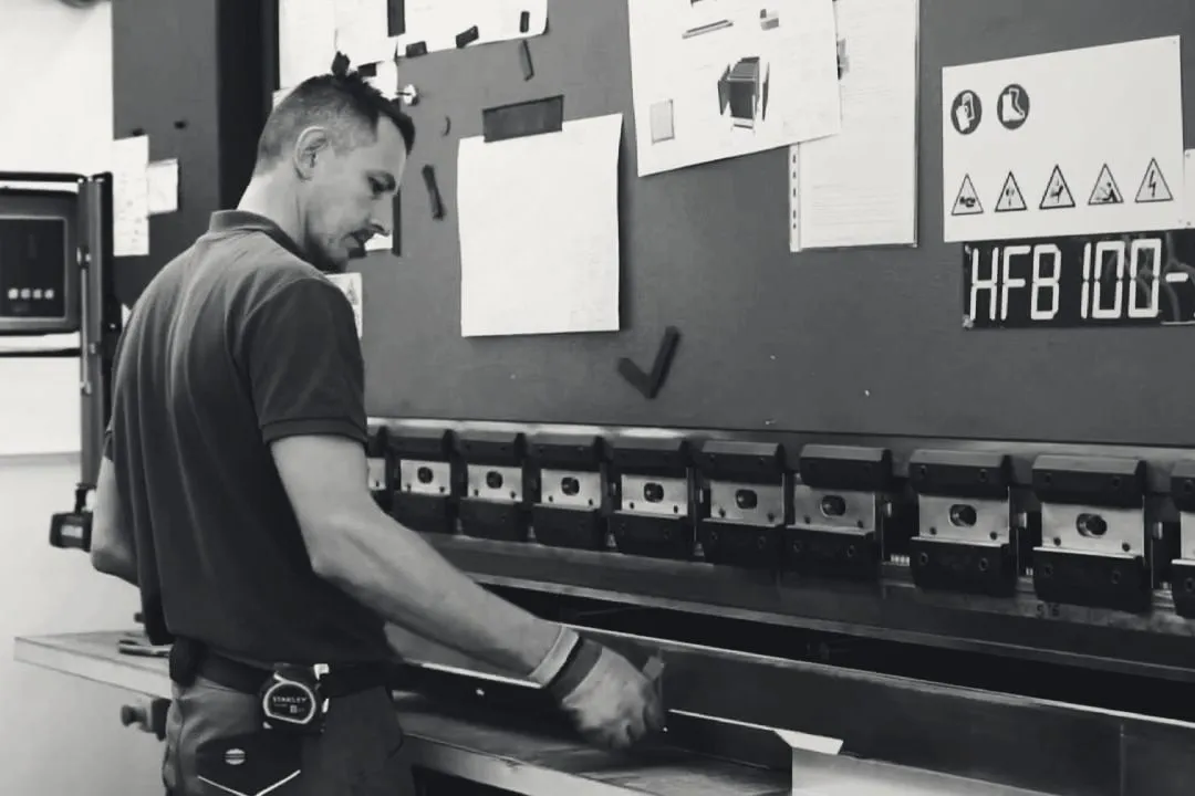 An operator forming sheet metal on a press brake at the Vivaldi facility